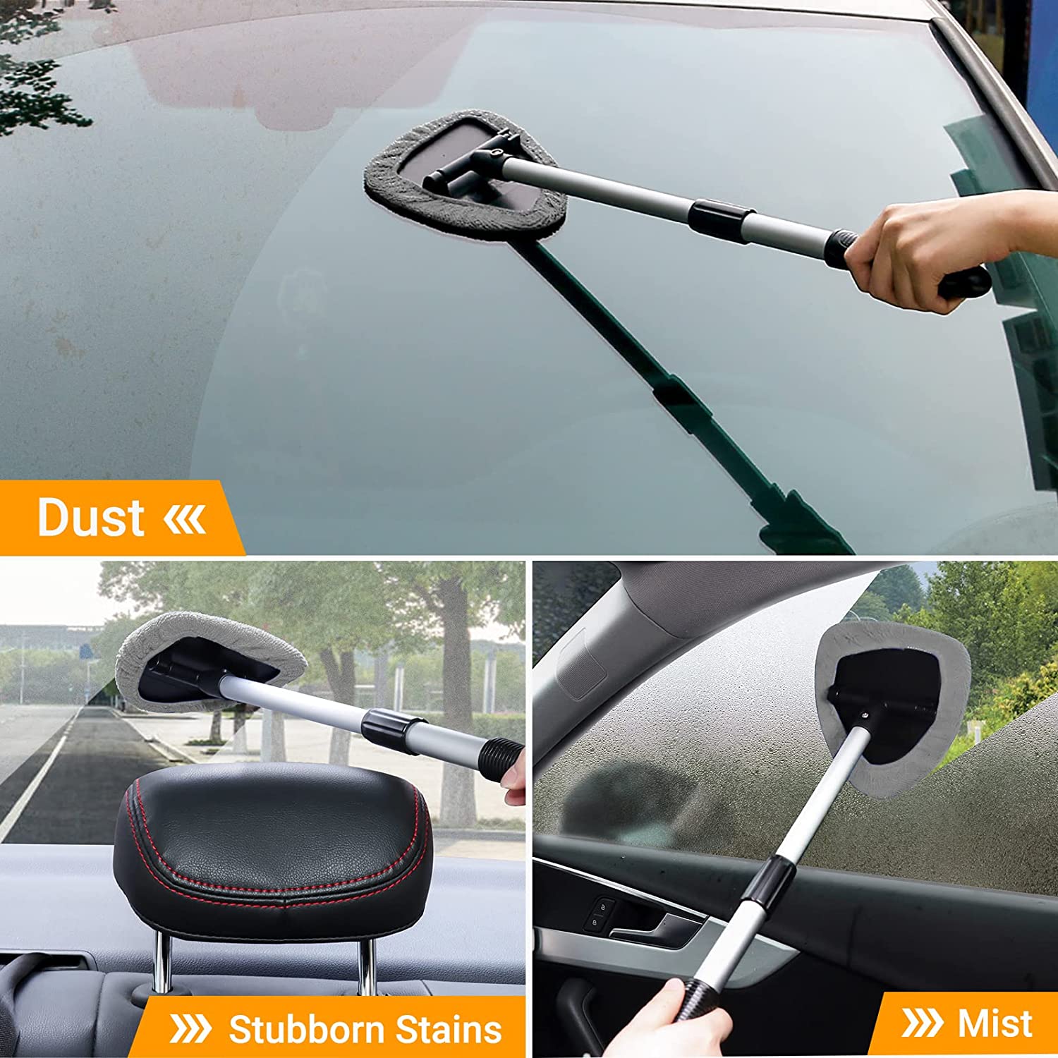 AstroAI, Car Window Cleaner, Microfiber Car Windshield Cleaning Tool with  Extendable Handle and Washable Reusable Cloth Pad Head Auto Interior